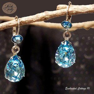 🎀Gorgeous Kirks Folly GODDESS TEARS Leverback Earrings Island Aqua &Silvertone